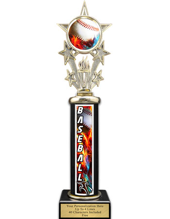 Fantasy Baseball Championship Series Baseball Trophy on Black Wood Base  18.25 Tall